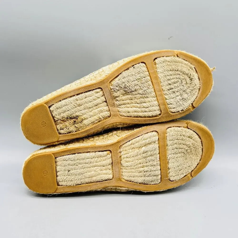 Tory Burch Shoes Womens 8.5 Blue Ivory Canvas Stripe Espadrilles Jute Slip On